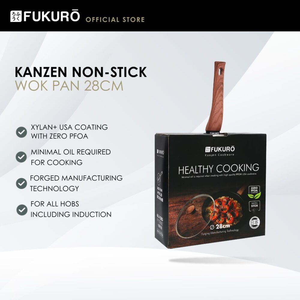 Fukuro Kanzen 28cm Non-Stick Wok Pan With Lid