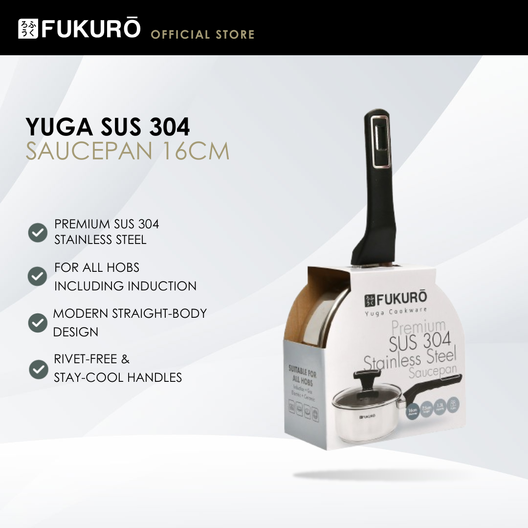 HH 3301 – Fukuro Yuga 304 Stainless Steel Sauce Pan With Lid 16cm – With Packaging