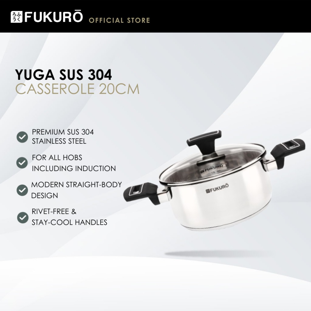 HH 3303 – Fukuro Yuga 304 Stainless Steel Casserole With Lid 20cm – Without Packaging