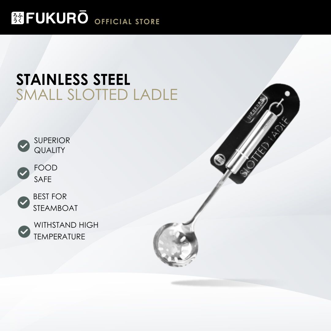 HH 0352 – Fukuro Stainless Steel Small Slotted Ladle – With Packaging