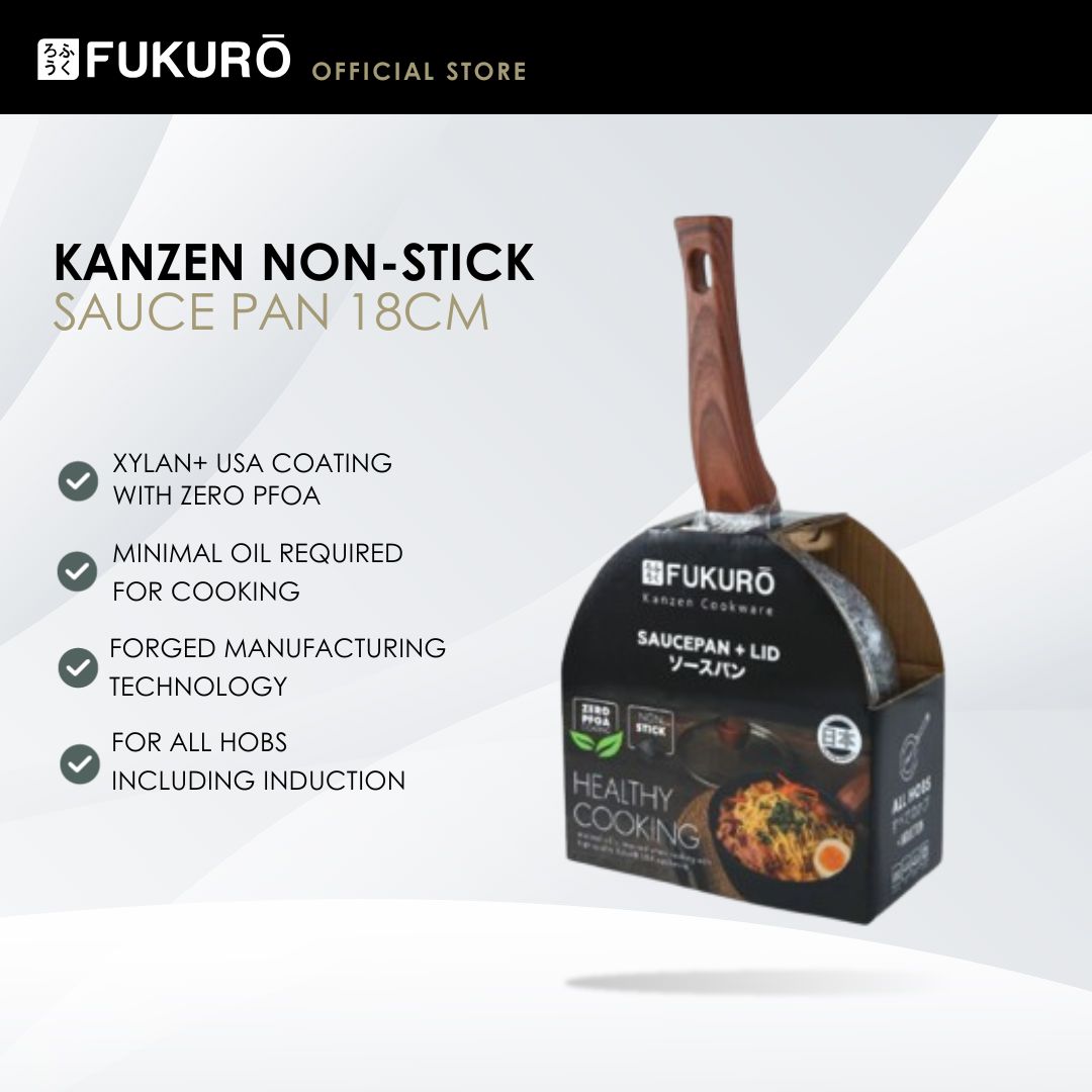 HH 3007 – Fukuro Kanzen Forged Non-Stick Sauce Pan With Lid 18cm – With Packaging