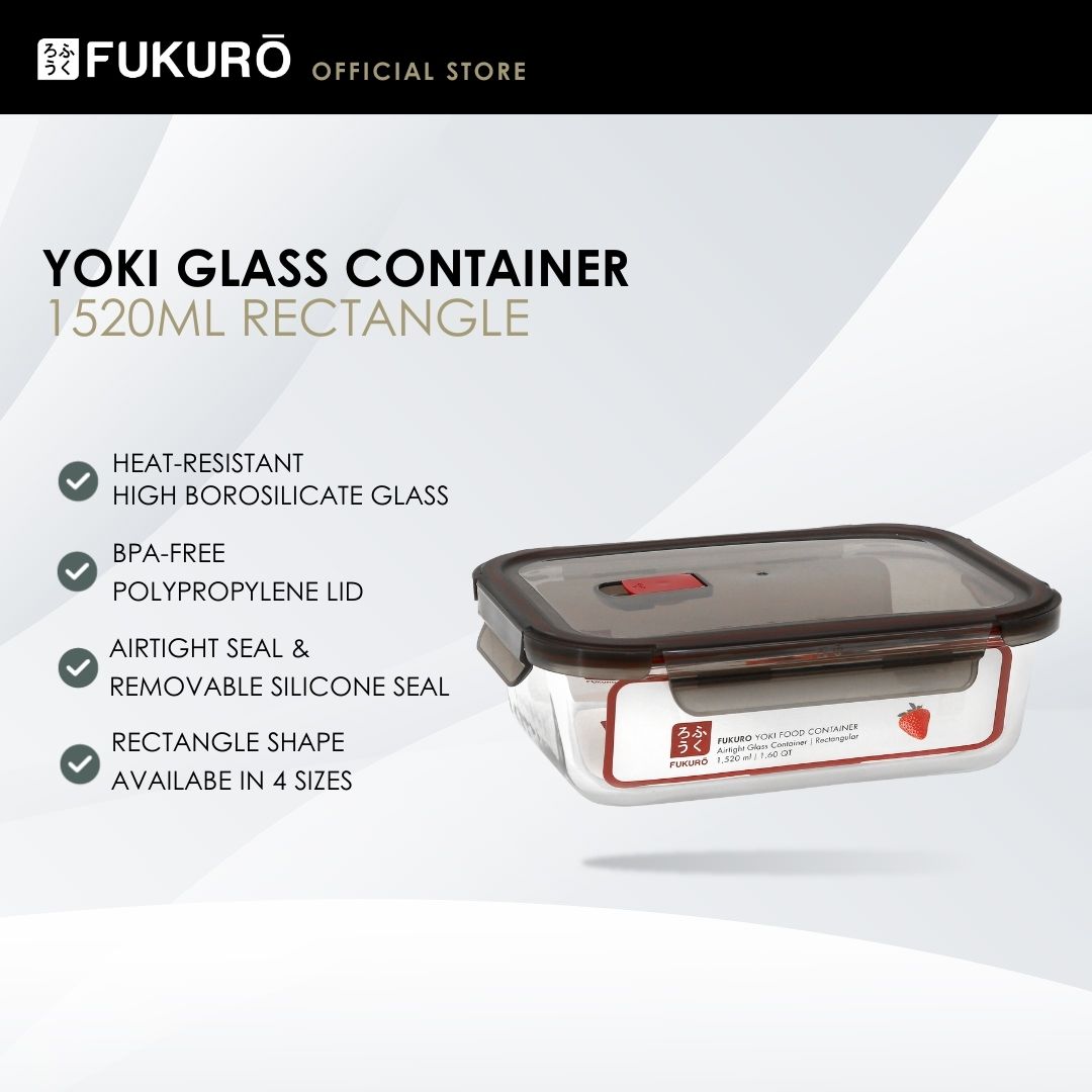 Fukuro Yoki Borosilicate Glass Container 1,520ml Rectangle – Close Cover