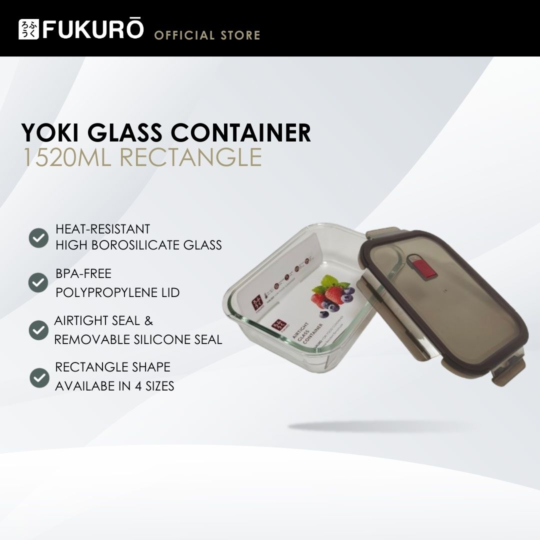Fukuro Yoki Borosilicate Glass Container 1,520ml Rectangle – Open Cover