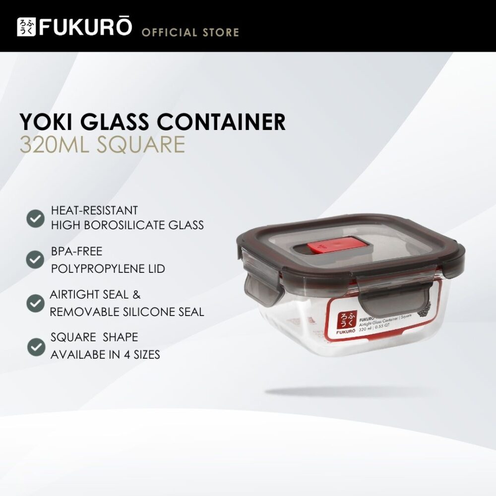 Fukuro Yoki Borosilicate Glass Container 320ml Square