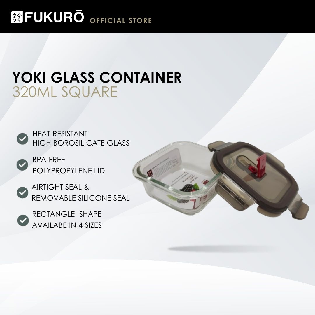 HH 5001 – Fukuro Yoki Borosilicate Glass Container 320ml Square – Open Cover