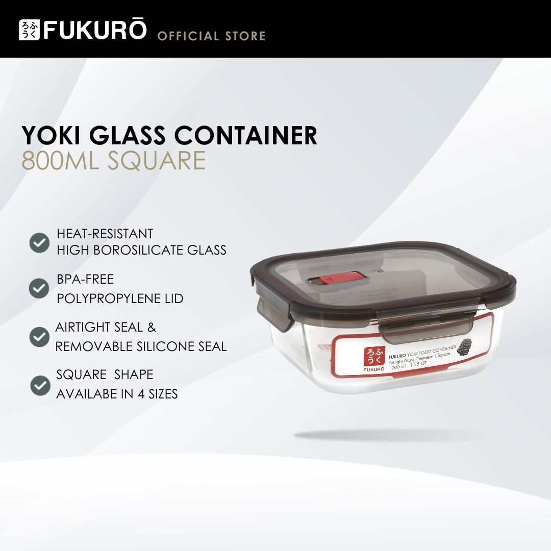 HH 5003 – Fukuro Yoki Borosilicate Glass Container 800ml Square – Close Cover