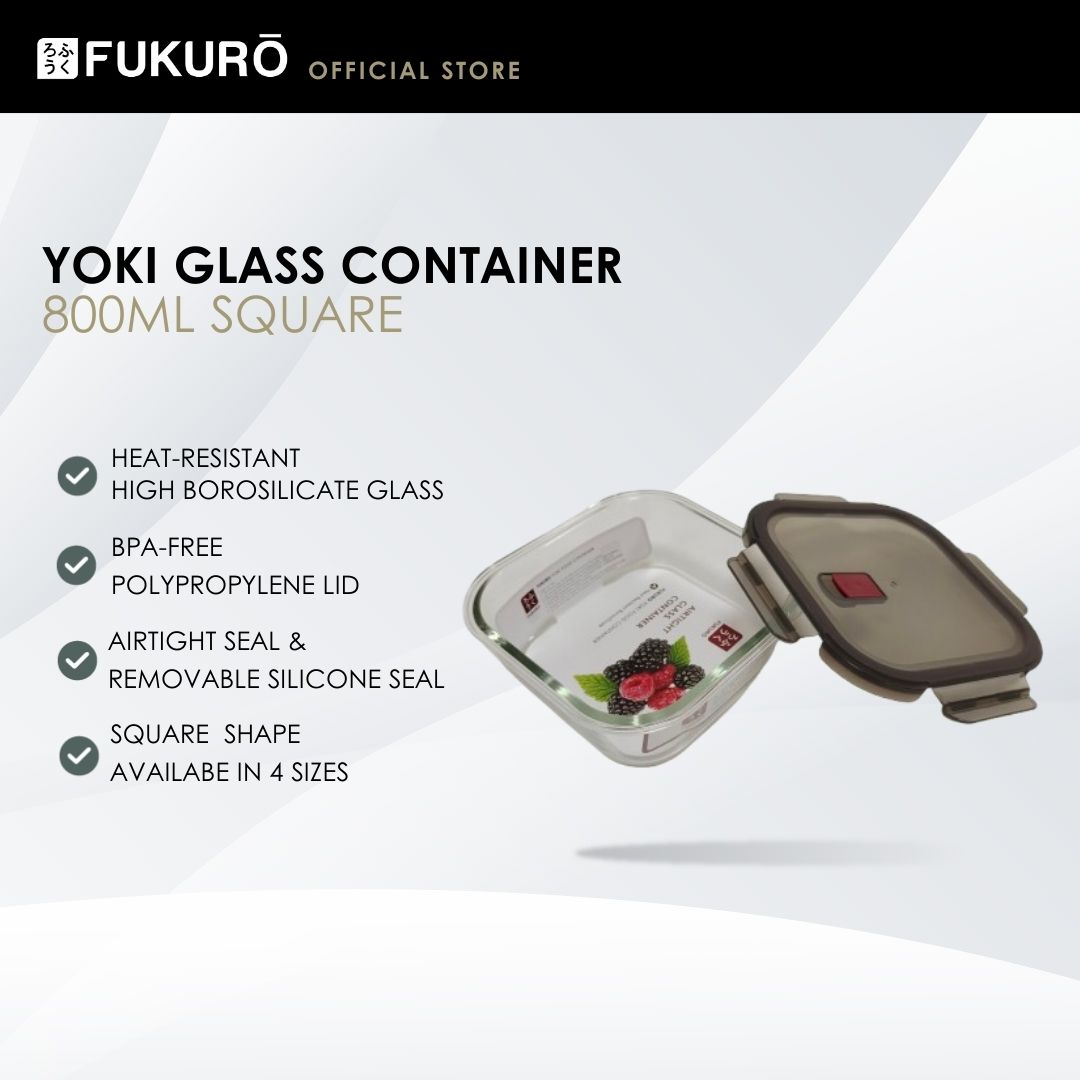 HH 5003 – Fukuro Yoki Borosilicate Glass Container 800ml Square – Open Cover