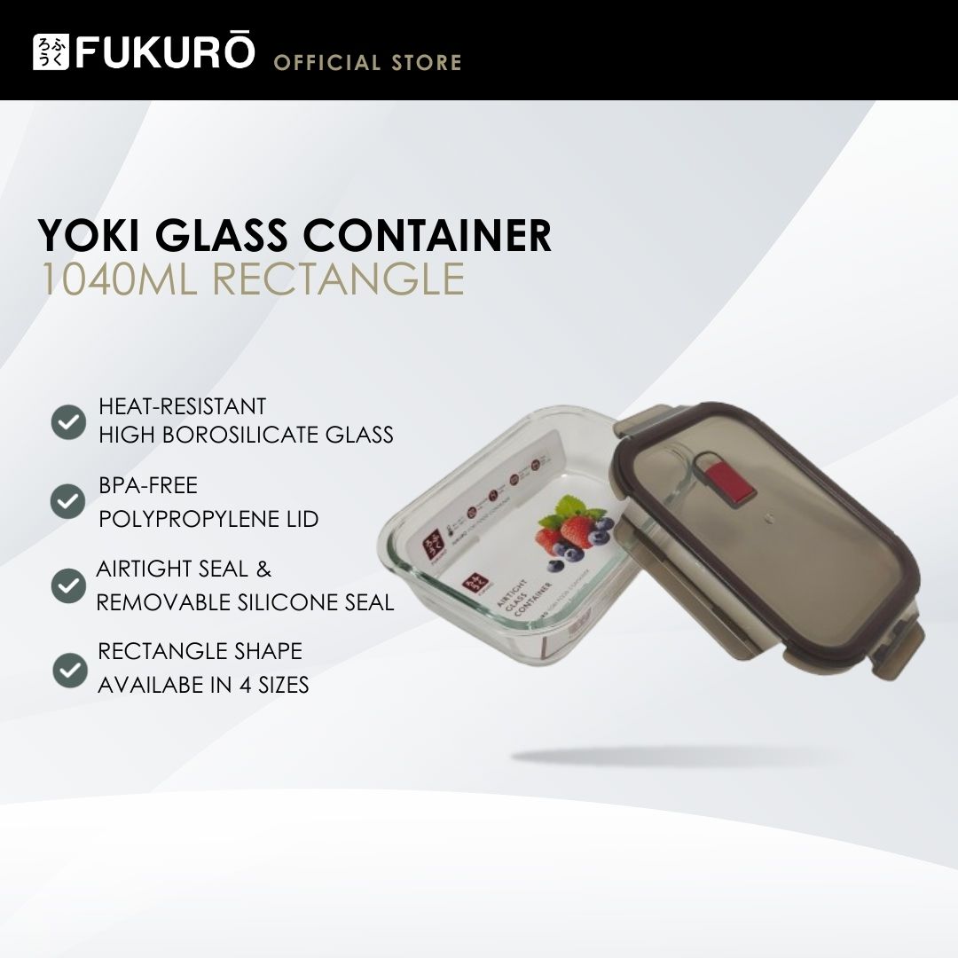 HH 5007 – Fukuro Yoki Borosilicate Glass Container 1,040ml Rectangle – Open Cover