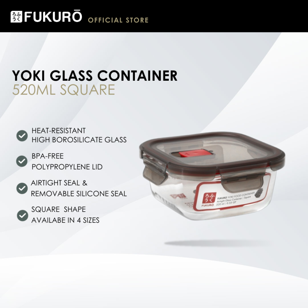 Fukuro Yoki Borosilicate Glass Container 520ml Square