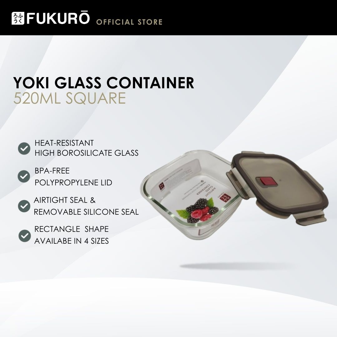 HH5002 – Fukuro Yoki Borosilicate Glass Container 520ml Square – Open Cover