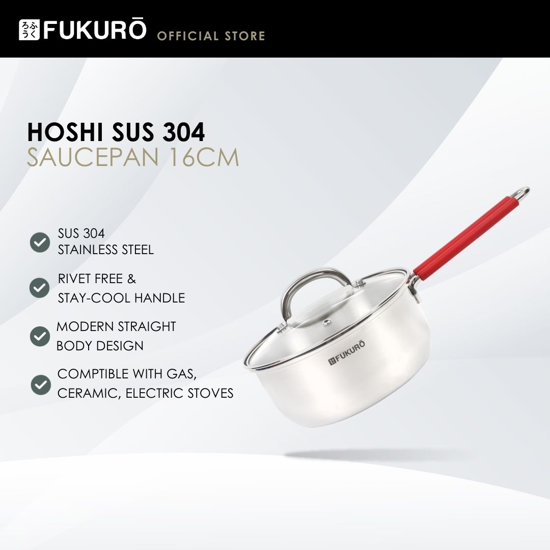 HH 3321 – Fukuro Hoshi 304 Stainless Steel Sauce Pan With Lid 16cm – Without Packaging