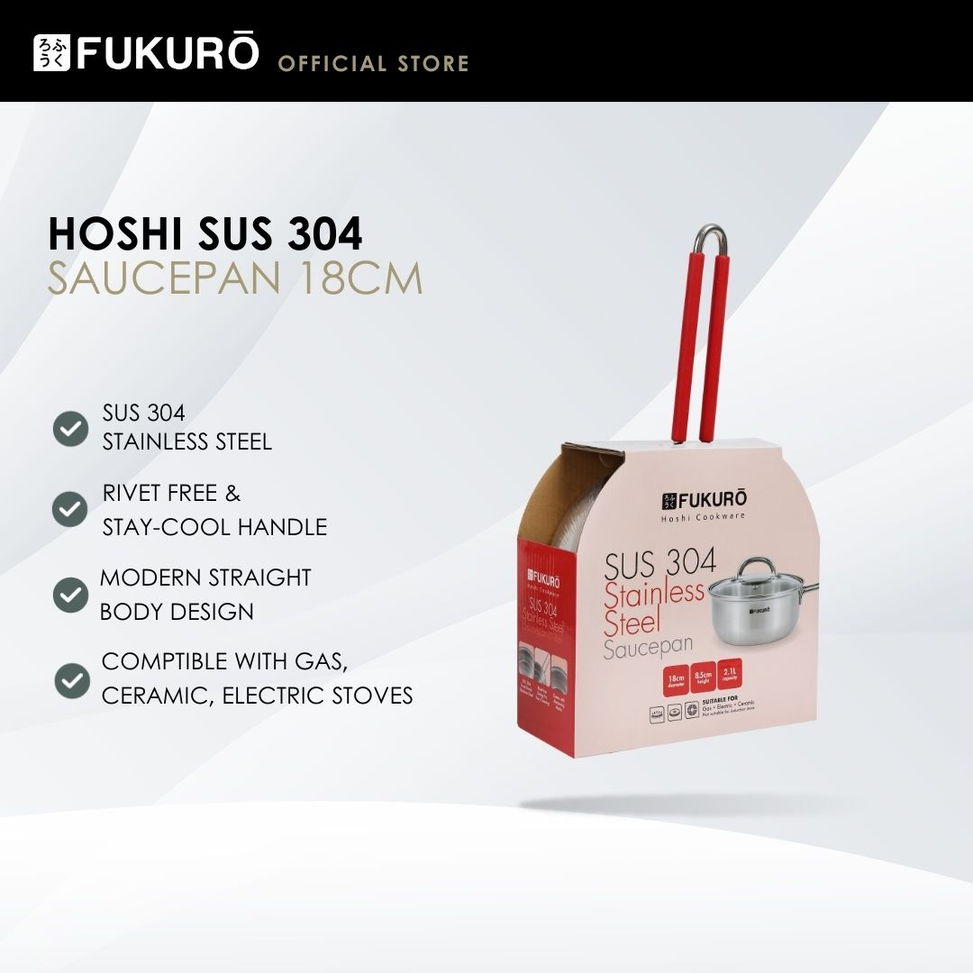 HH 3322 – Fukuro Hoshi 304 Stainless Steel Sauce Pan With Lid 18cm – With Packaging