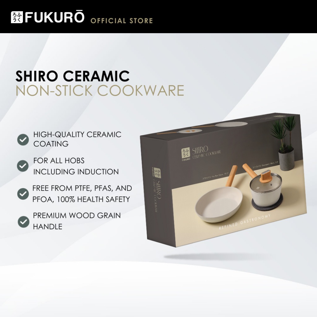 HH 3902 – Fukuro Shiro Ceramic Non-Stick Cookware Set (FP26 + SP18) – With Packaging