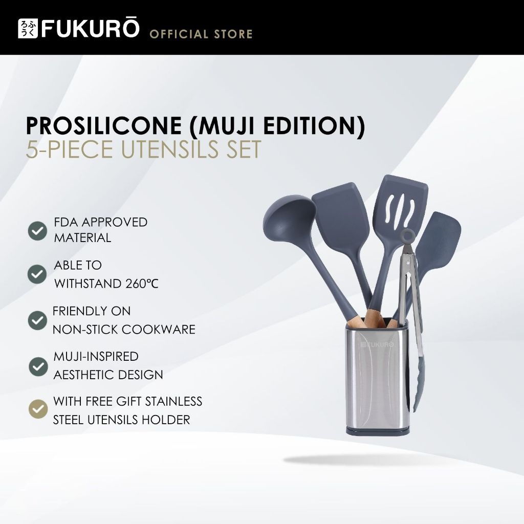HH 0434 – Fukuro ProSilicone 5-Piece Cooking Utensil Set (Muji Edition) – Without Packaging