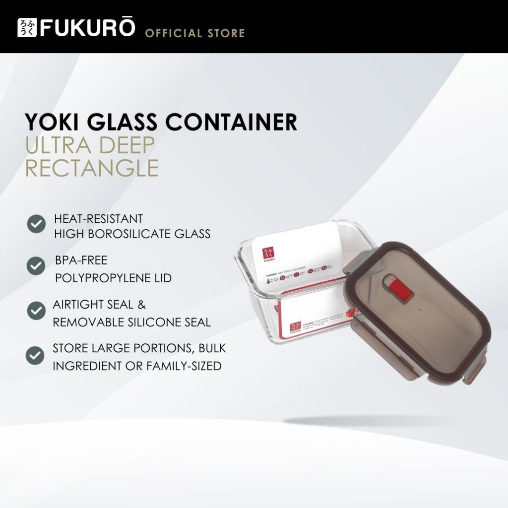HH 5015 – Fukuro Yoki Borosilicate Glass Container 1,800ml Rectangle (Ultra Deep) – Without Packaging