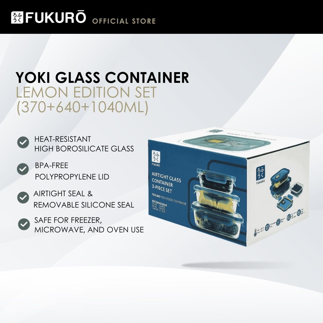 HH 5016 – Fukuro Yoki Glass Container Set 3’s Rectangle (Lemon Edition) – With Packaging