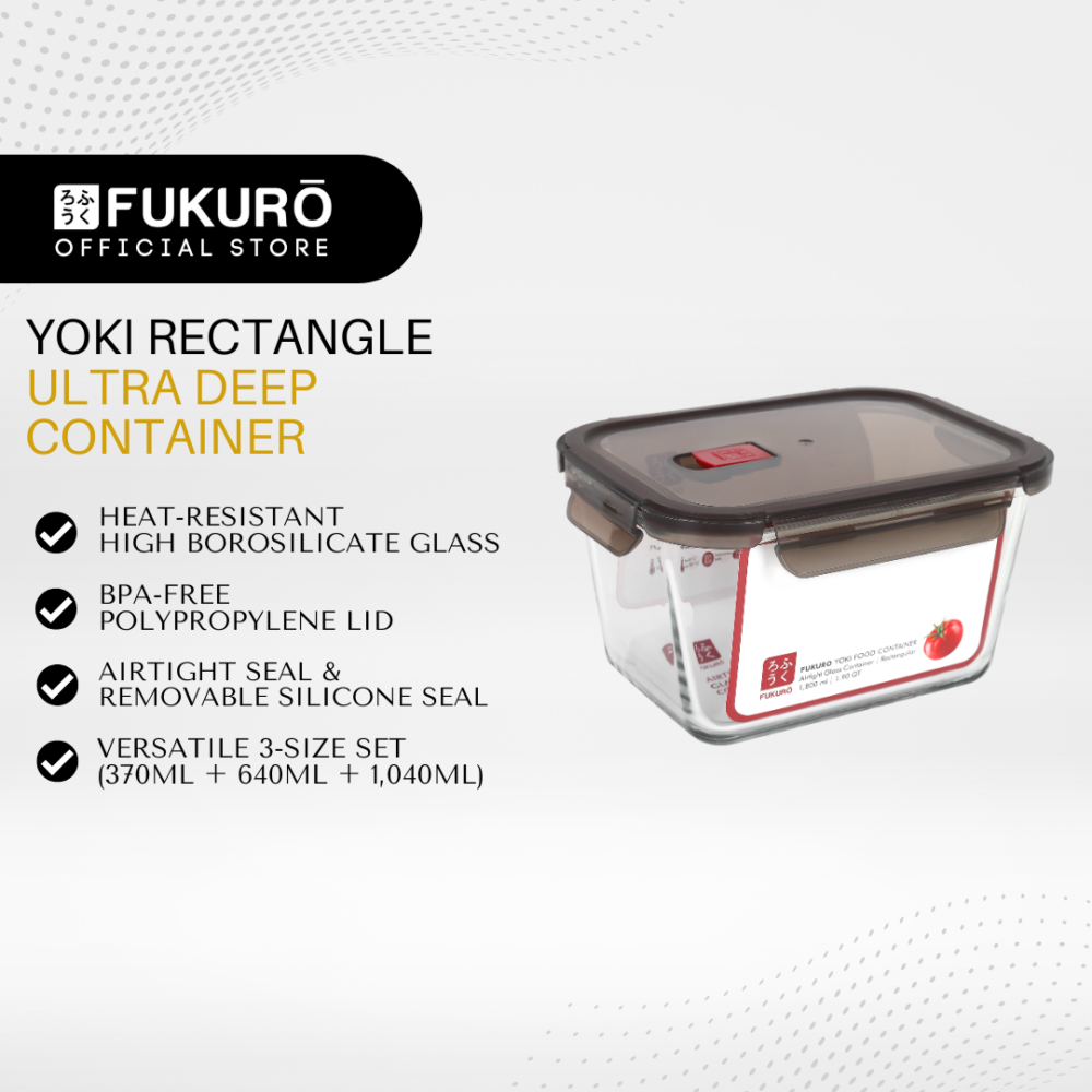 Fukuro Yoki Borosilicate Glass Container 1,800ml Rectangle (Ultra Deep)