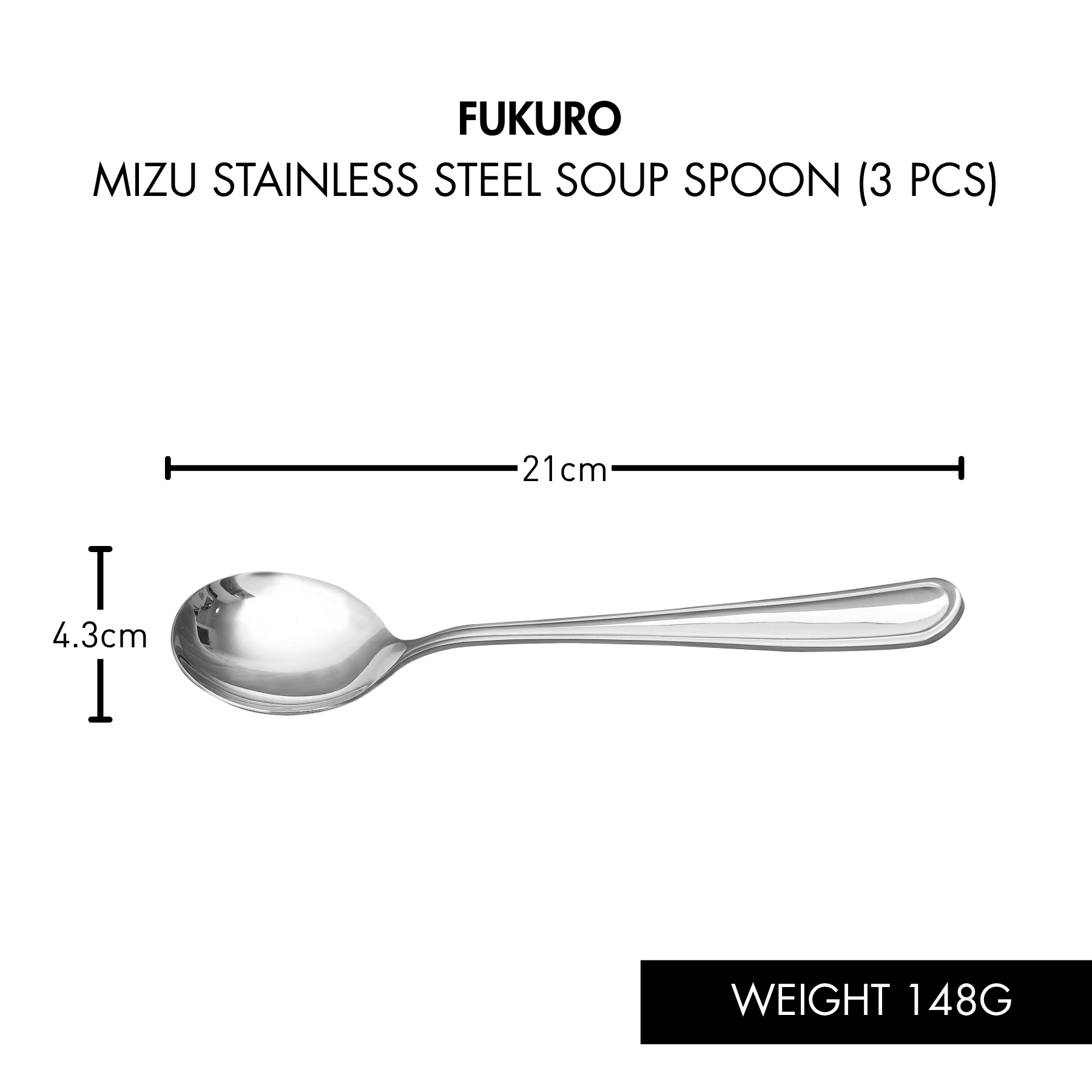 HH 0439_Fukuro Mizu Stainless Steel Soup Spoon (3 pcs)