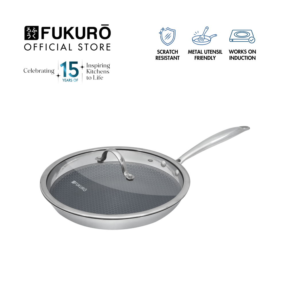 Fukuro Mittsu Triply Honeycomb Fry Pan 28cm with lid